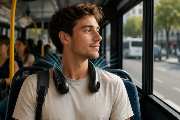 Jeune homme portant VANKOR Breeze dans les transports